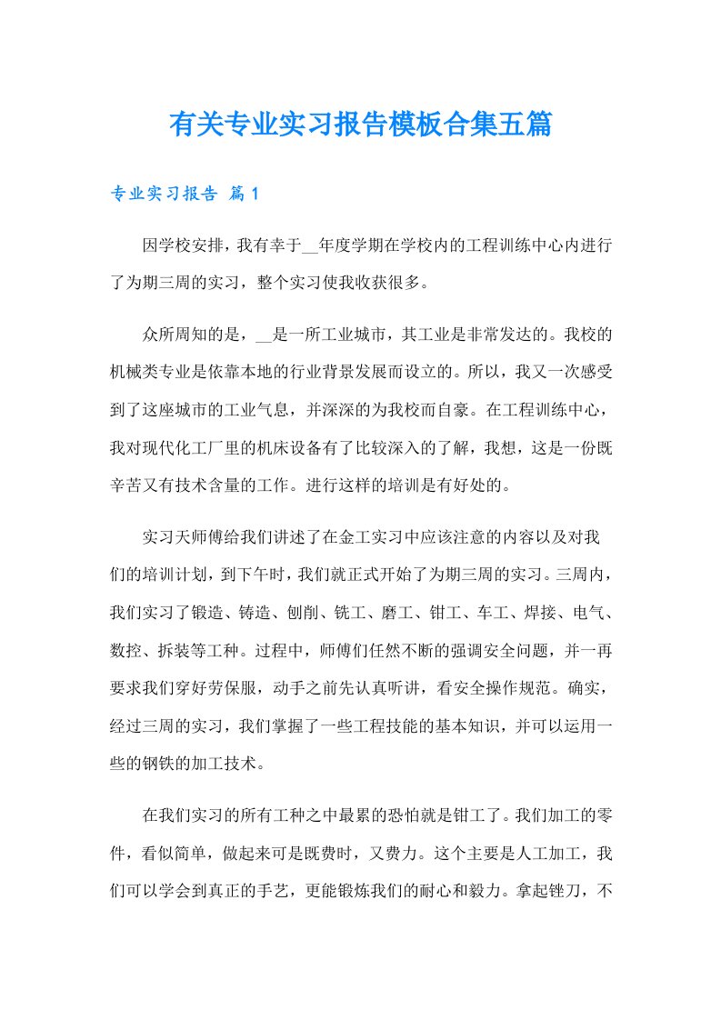 有关专业实习报告模板合集五篇