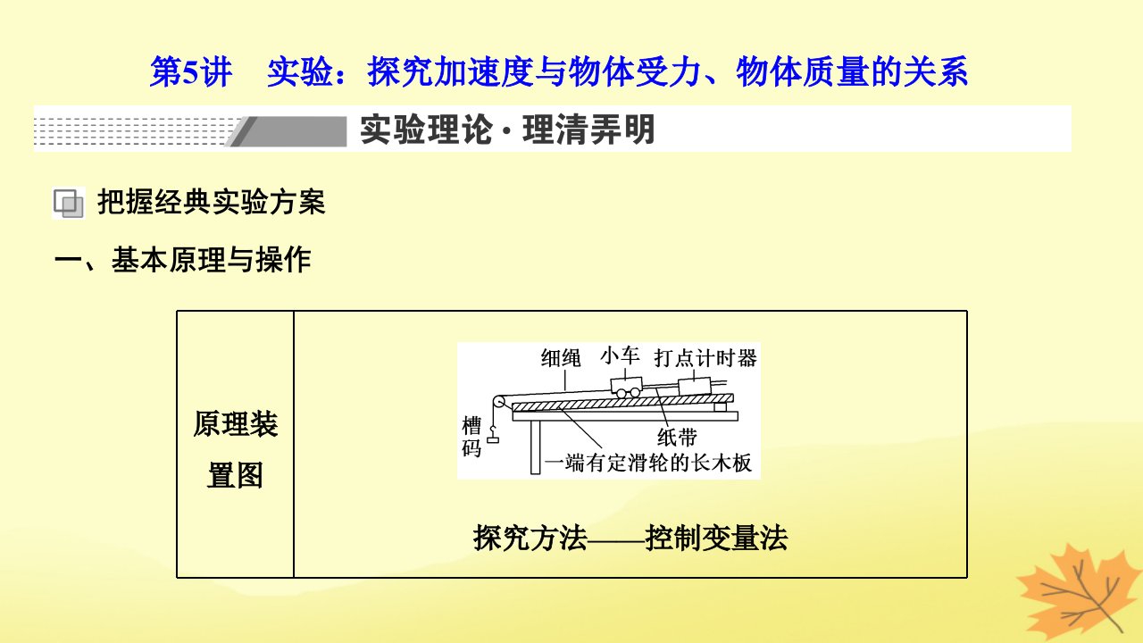 2024届高考物理一轮总复习第一编第三章牛顿运动定律第5讲实验：探究加速度与物体受力物体质量的关系课件