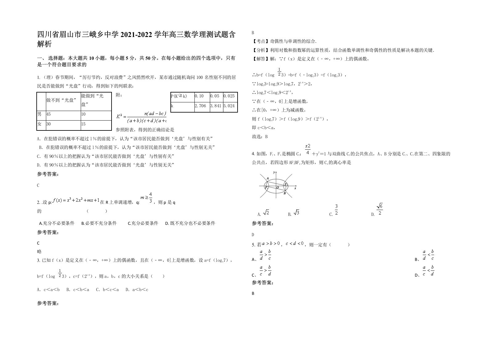 四川省眉山市三峨乡中学2021-2022学年高三数学理测试题含解析