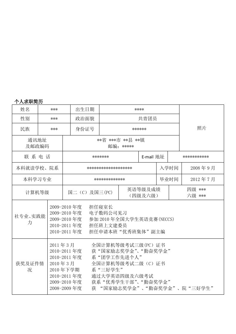 求职简历自制详细的模板