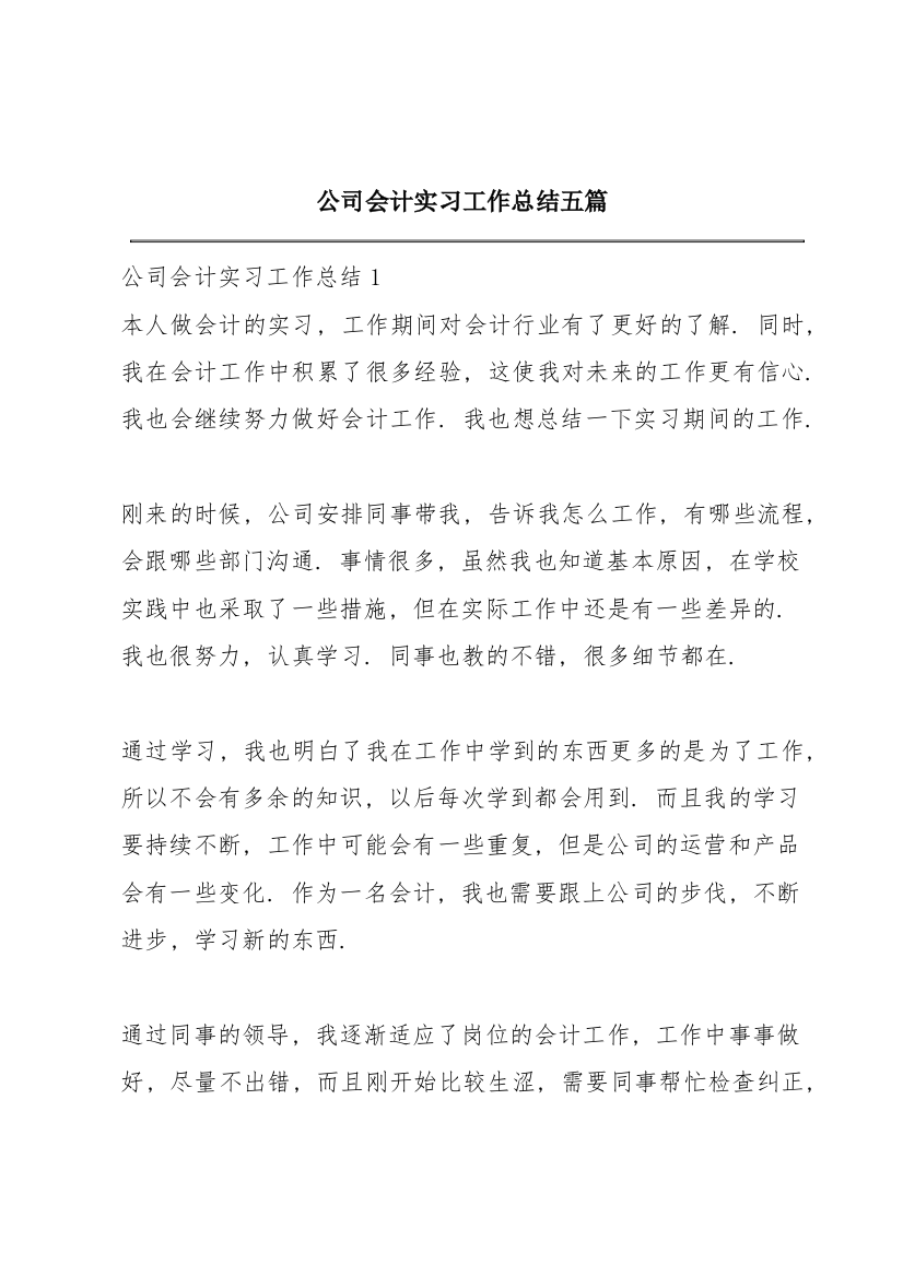 公司会计实习工作总结五篇