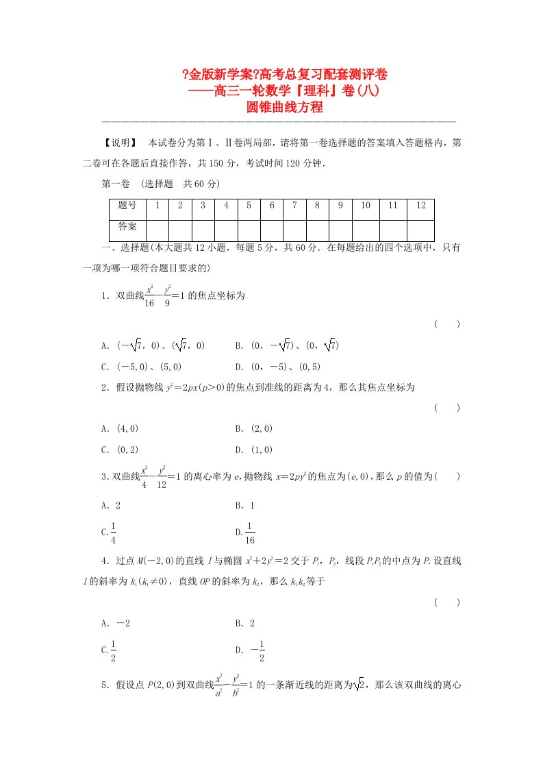 高三数学一轮复习高考总复习测评卷