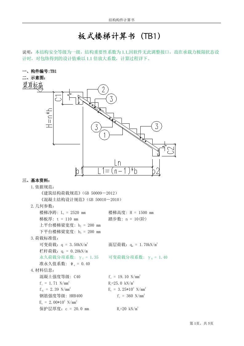 板式楼梯计算书（TB1）