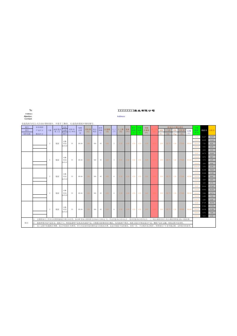 塑胶件产品注塑报价估算表