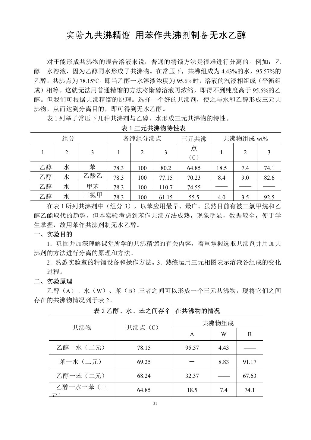 共沸精馏用苯作共沸剂制备无水乙醇