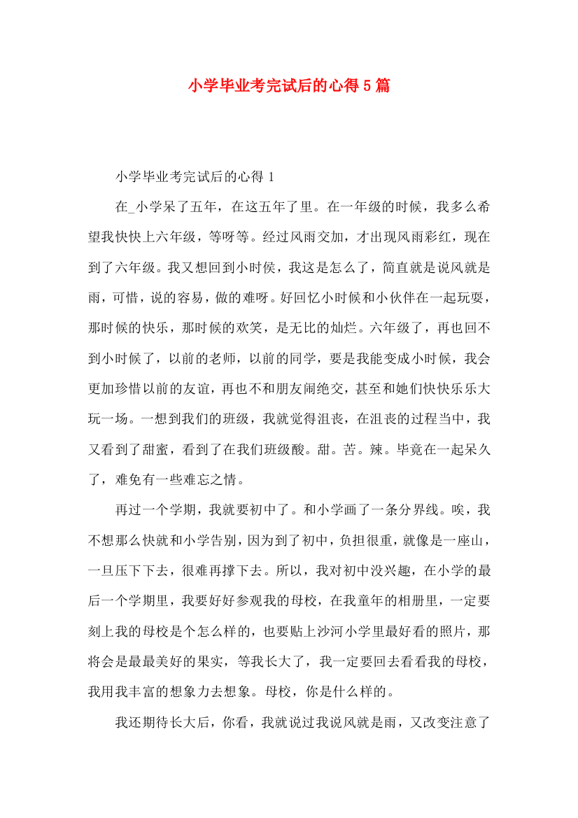 小学毕业考完试后的心得5篇