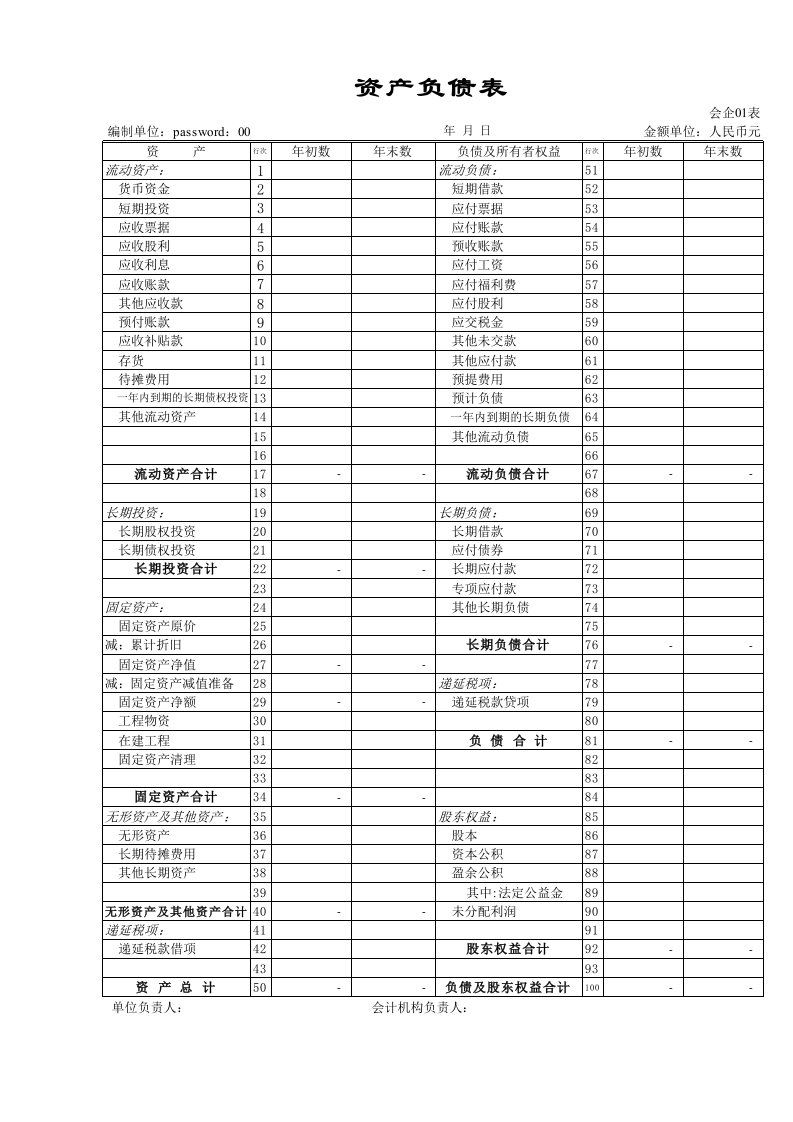 财务报表模板