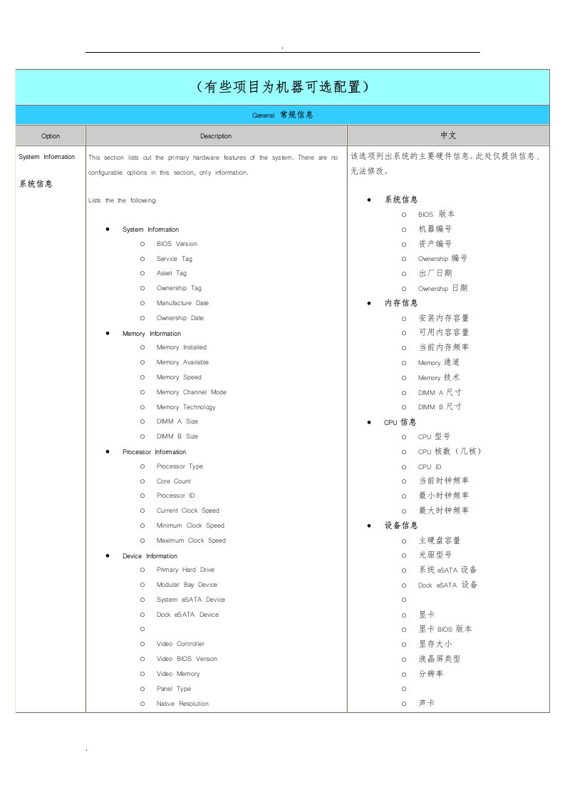 戴尔dell笔记本bios中英文对照表