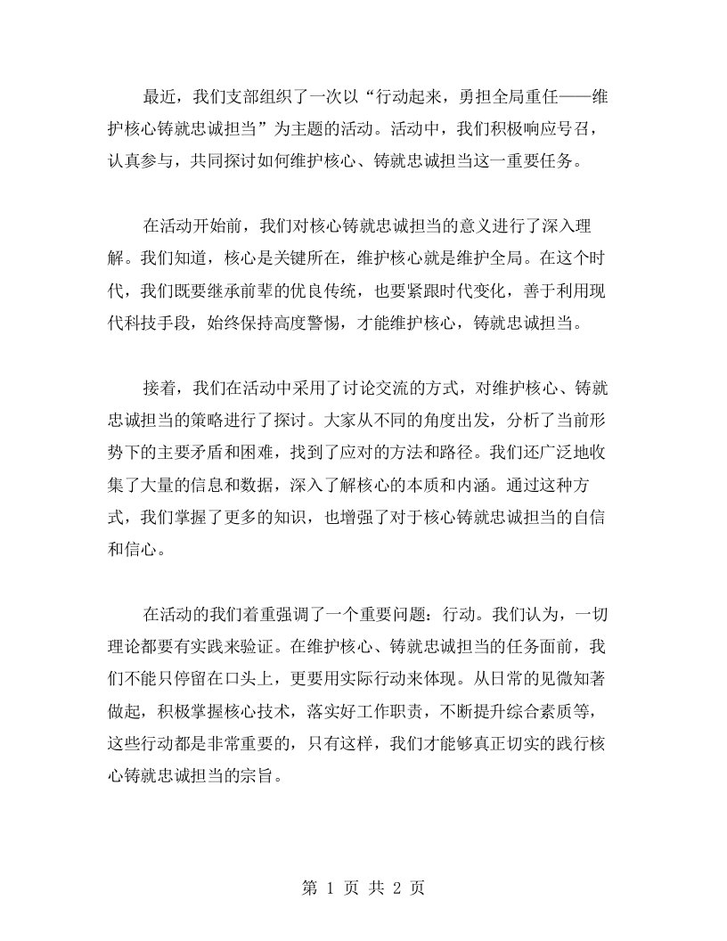 行动起来，勇担全局重任——维护核心铸就忠诚担当支部活动心得