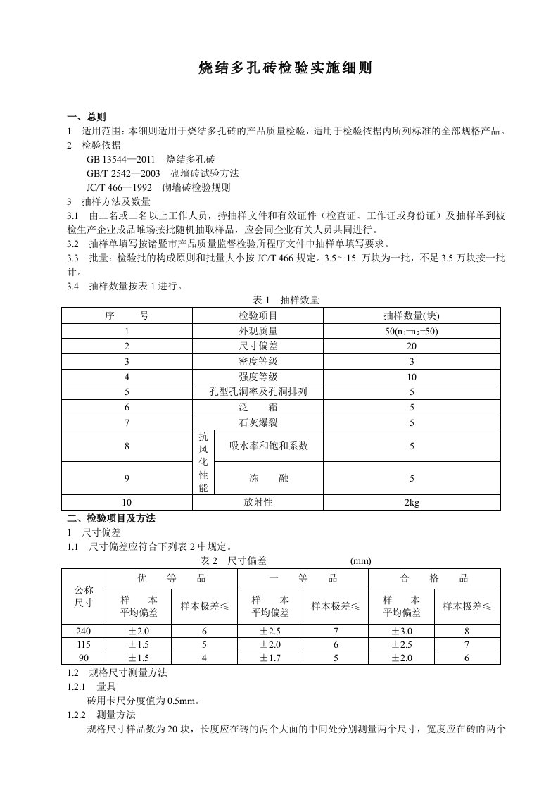 烧结多孔砖检验实施细则新