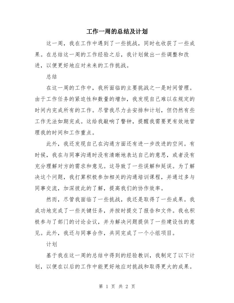 工作一周的总结及计划