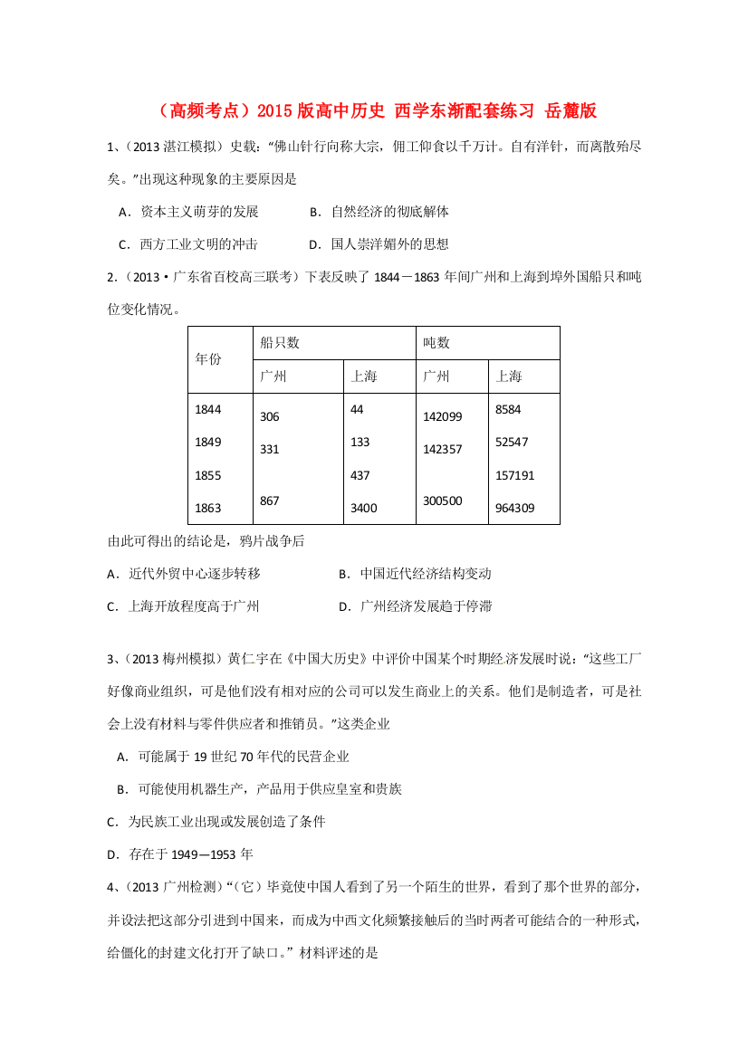 （高频考点）2015版高中历史