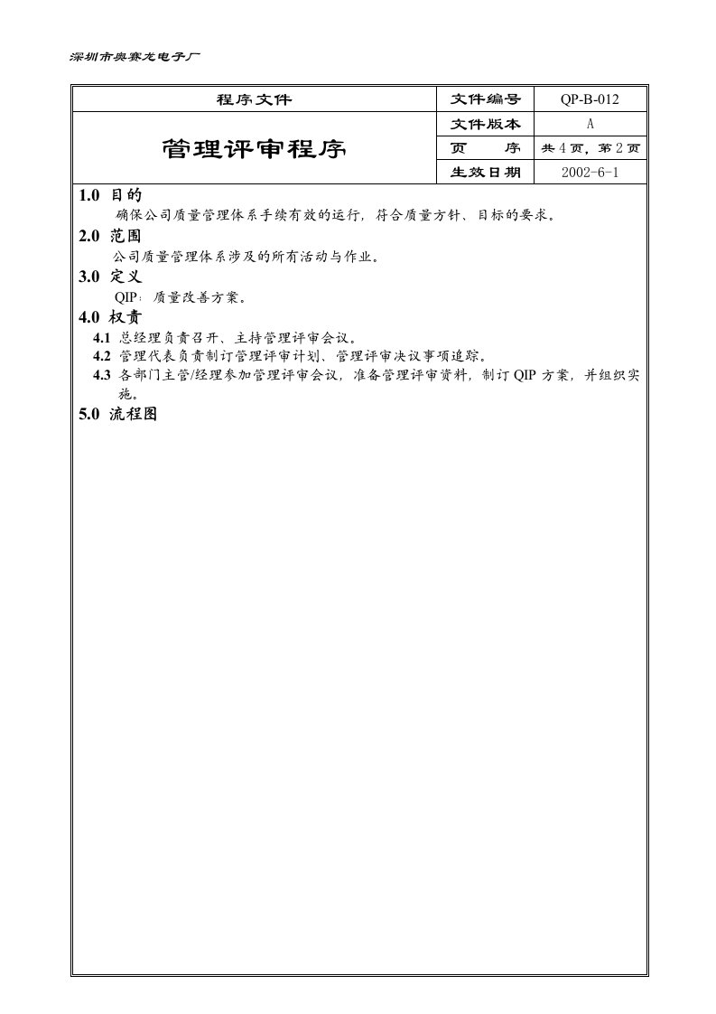 x赛龙电子管理评审程序、纠正与预防措施控制程序、人力资源控制程序(3个doc)管理评审程序QP-B-012-人事制度表格