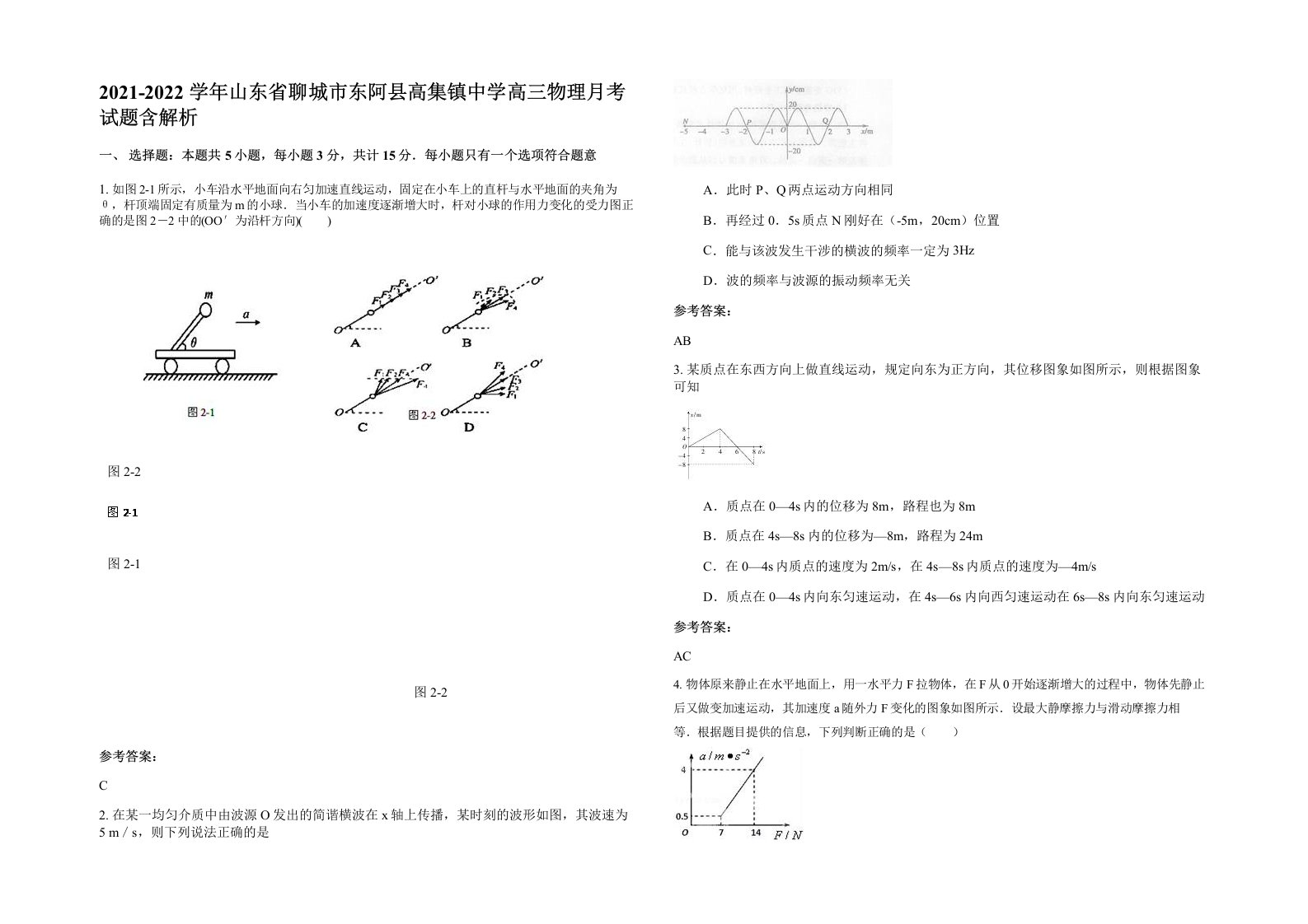 2021-2022学年山东省聊城市东阿县高集镇中学高三物理月考试题含解析