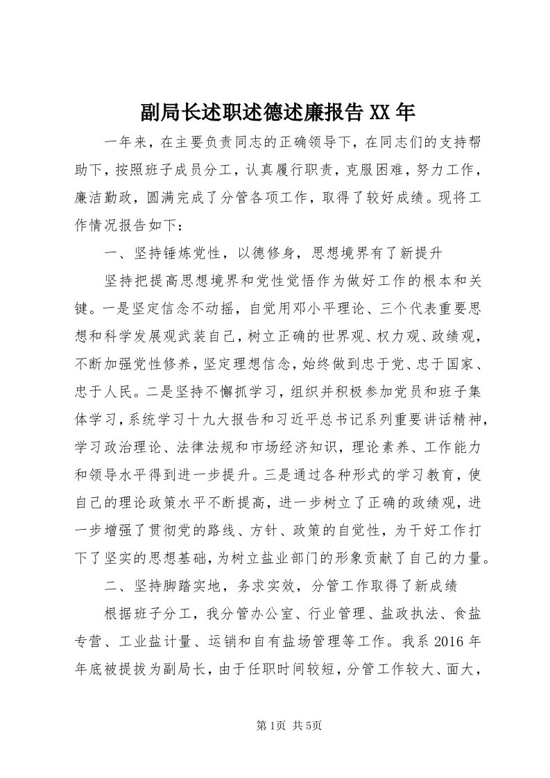 副局长述职述德述廉报告某年