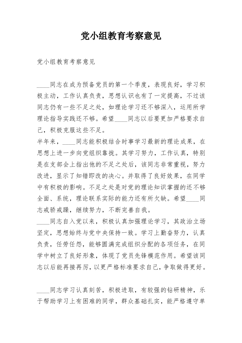 党小组教育考察意见