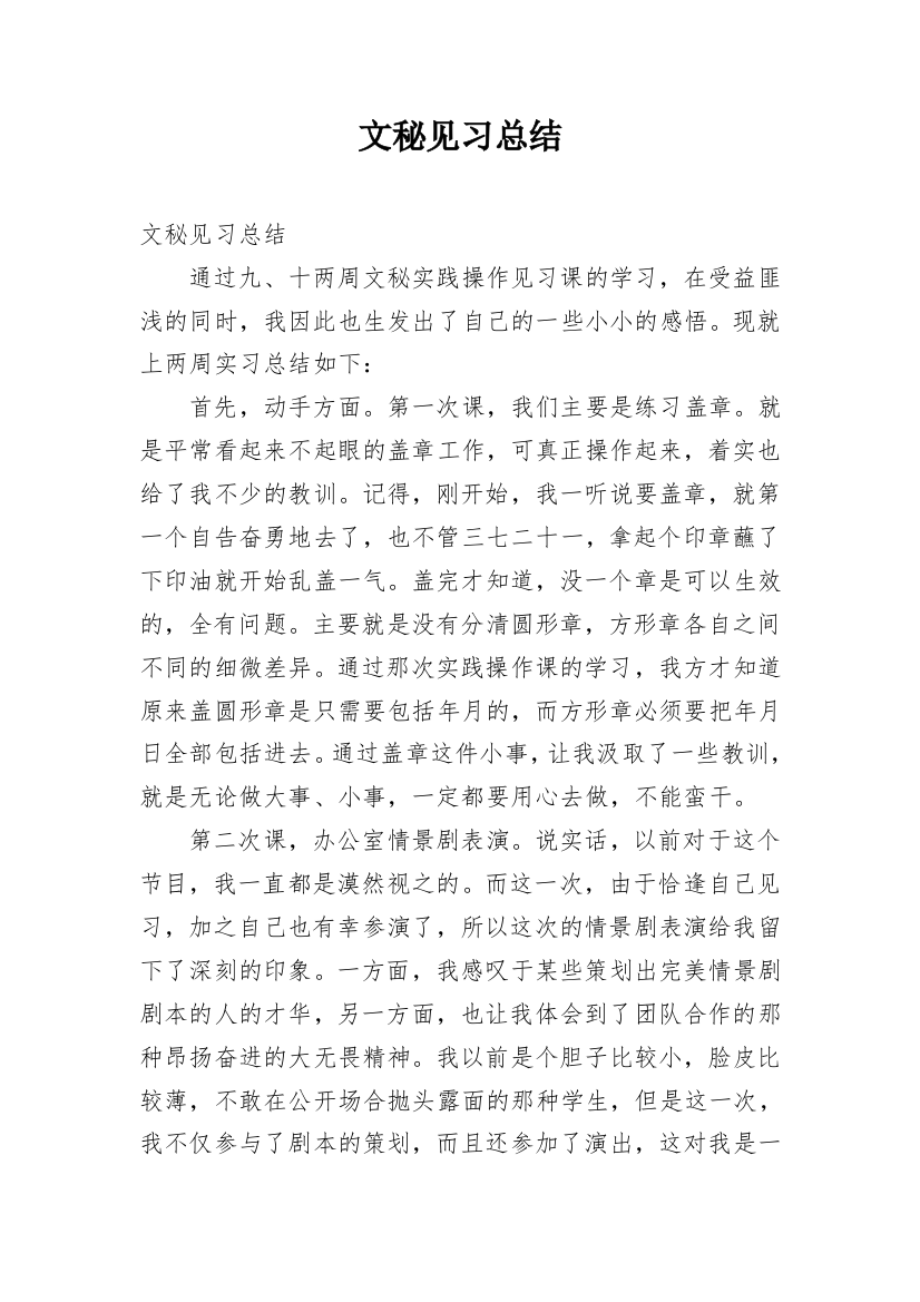 文秘见习总结