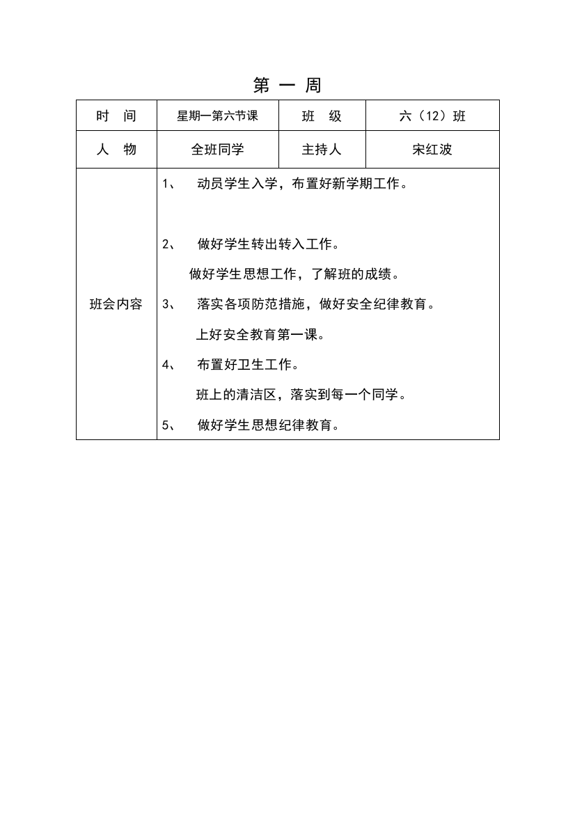 小学的六年级班会记录