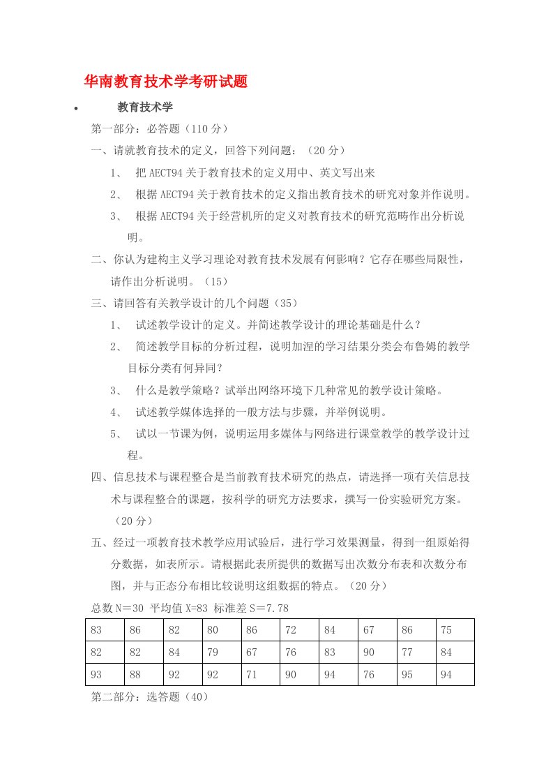 教育技术学考研试题