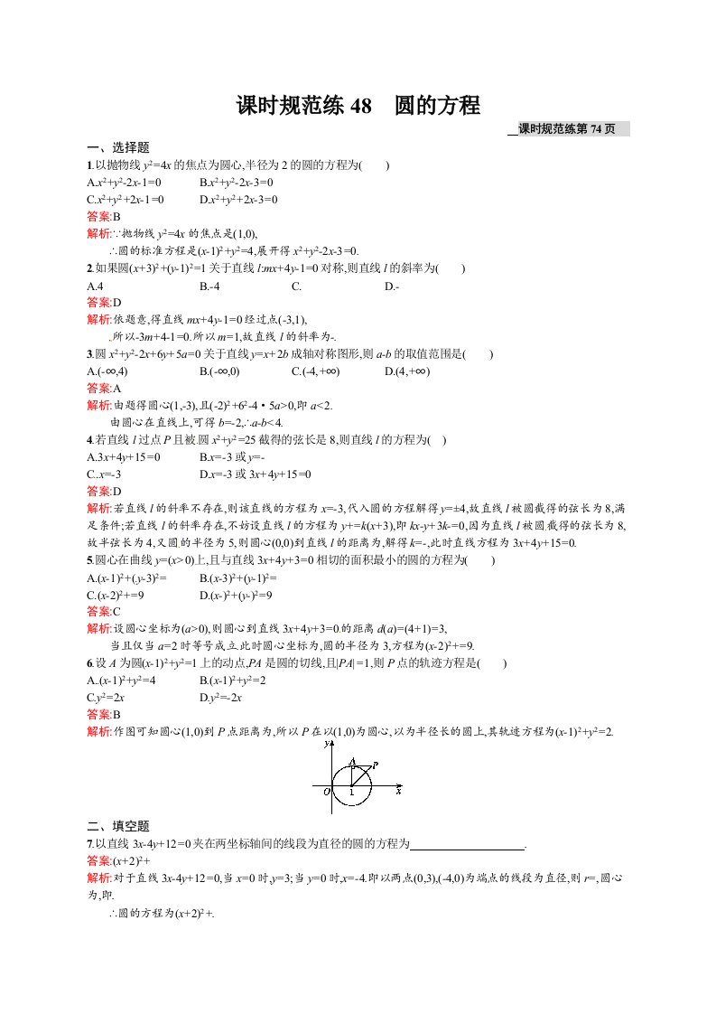 高考数学（理）一轮规范练【48】圆的方程（含答案）