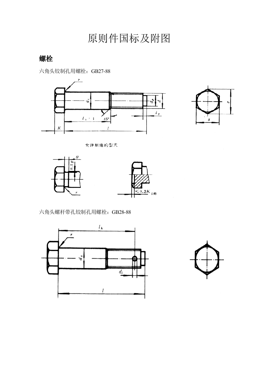 螺栓标准件国标及附图样本