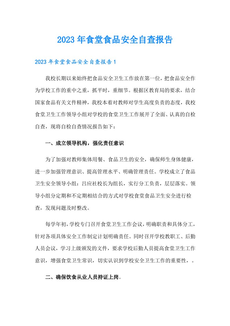 【新编】2023年食堂食品安全自查报告