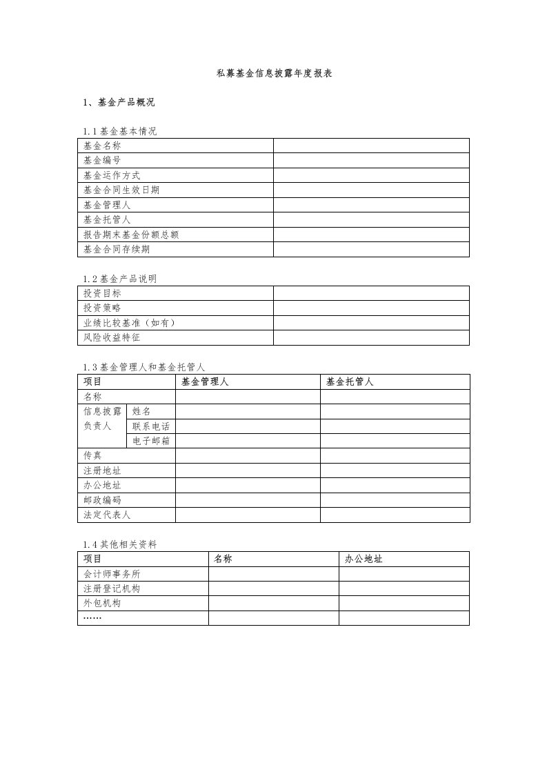 私募基金信息披露年度报告