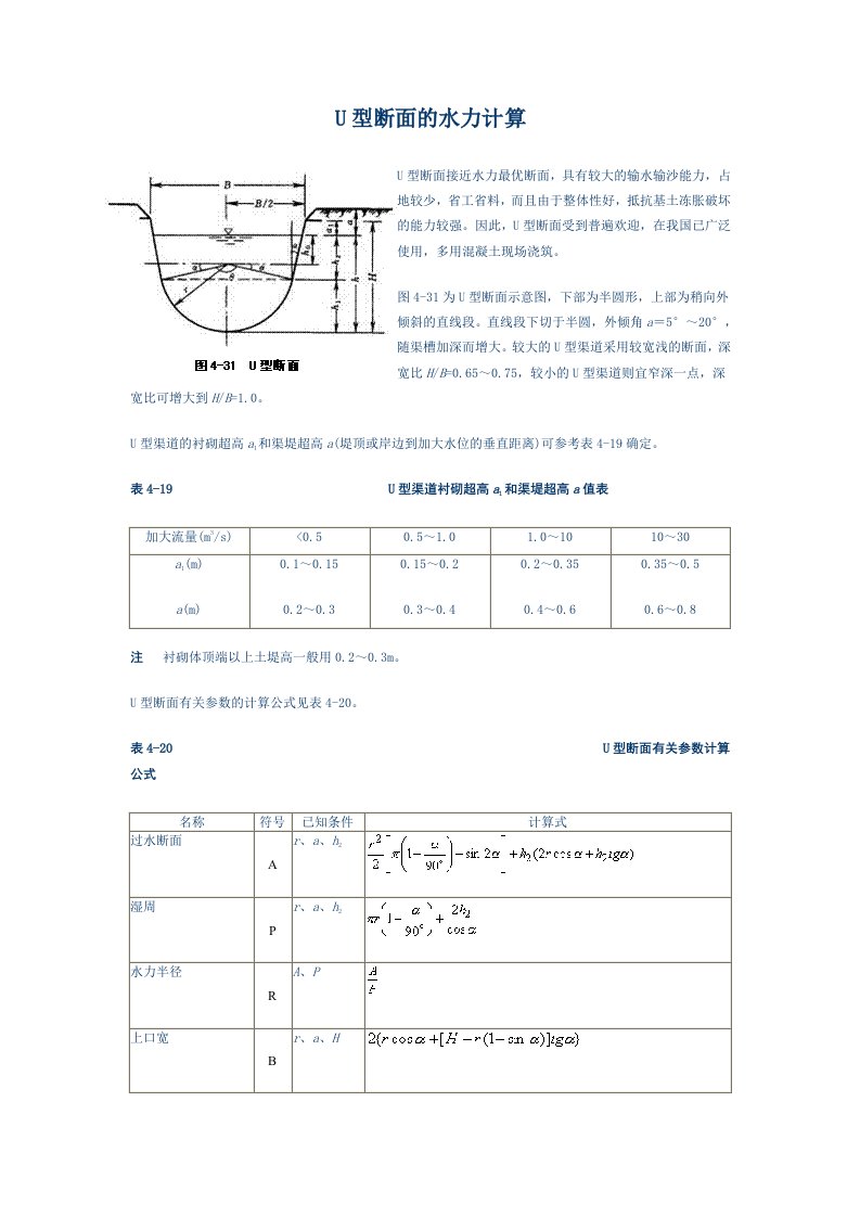 u型渠道水力计算供参习