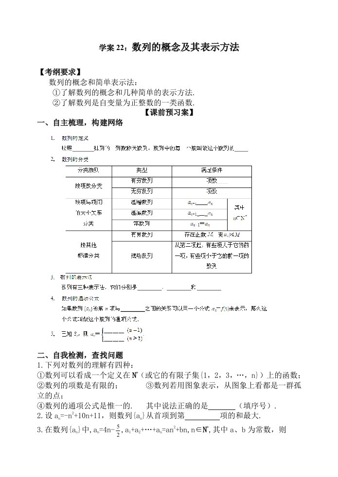 学案22：数列的概念及其表示方法