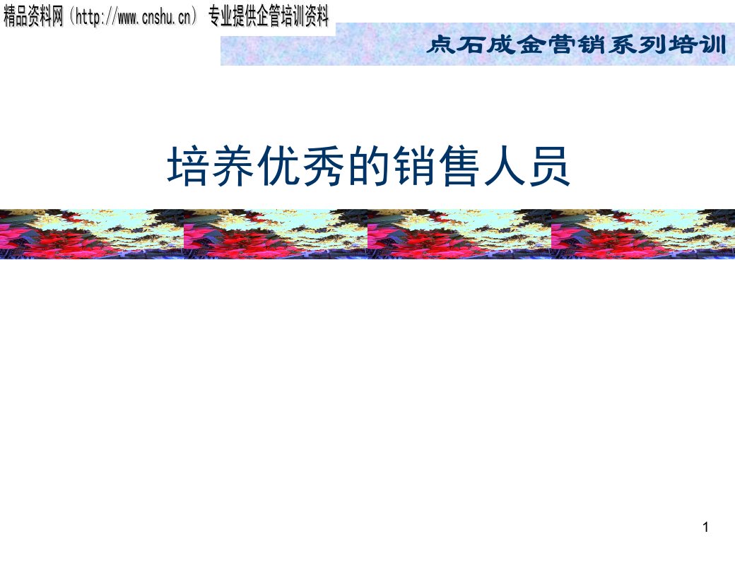 [精选]点石成金营销系列培训--培养优秀的销售人员