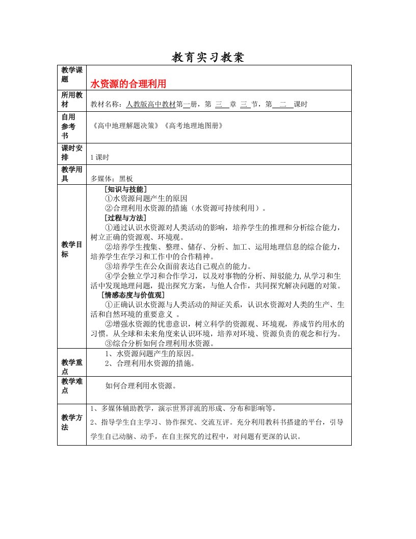 高中地理第三节水资源的合理利用知识精讲新人教必修