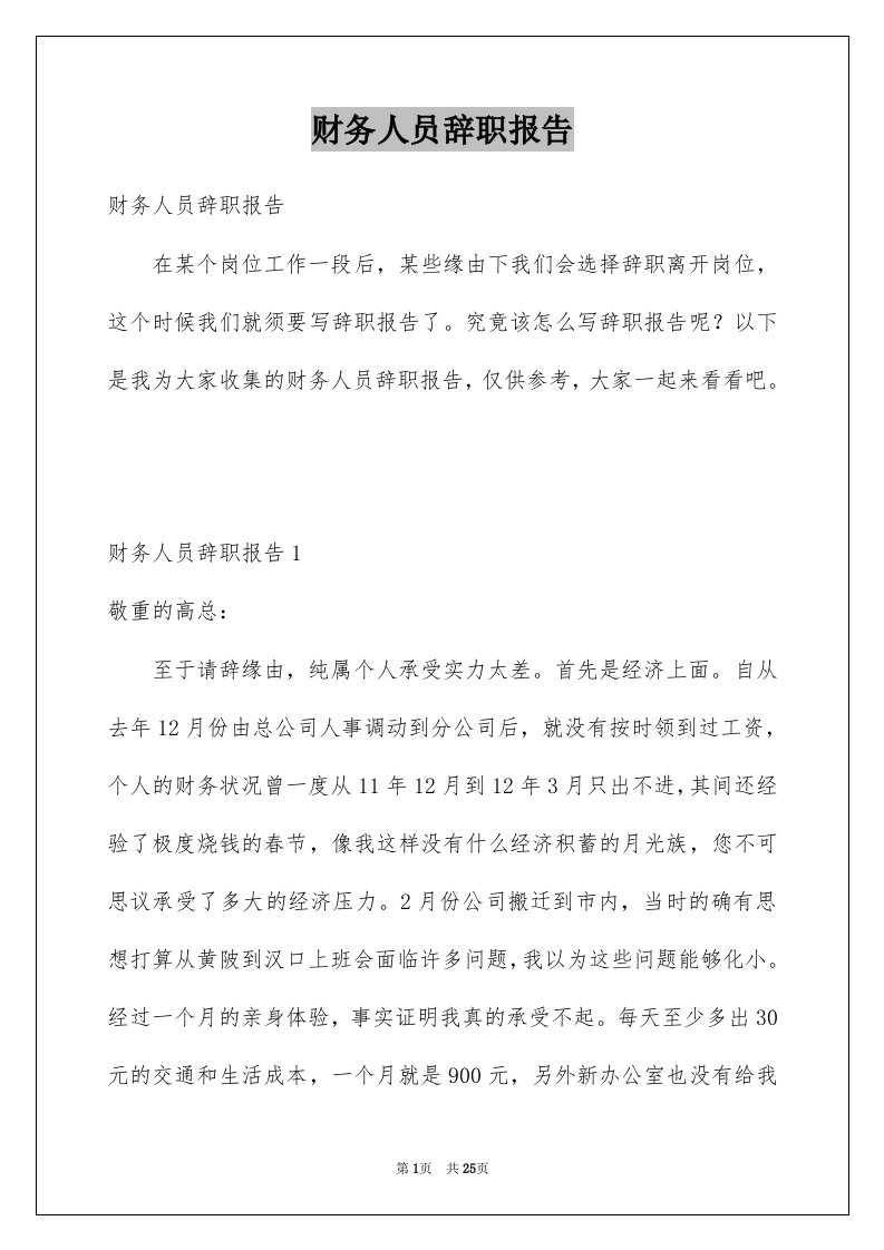 财务人员辞职报告例文7