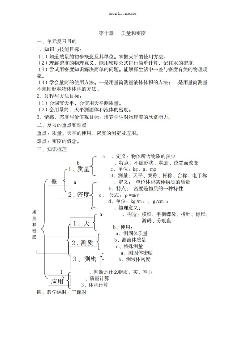 2023年中考物理复习精品讲义质量和密度1