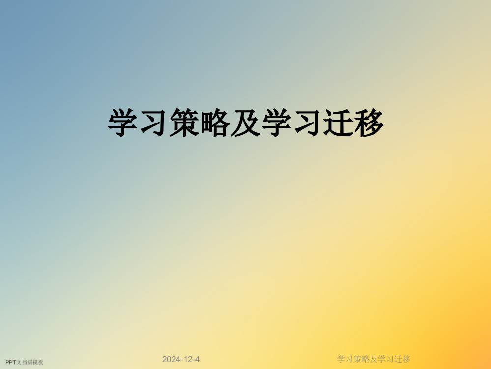 学习策略及学习迁移