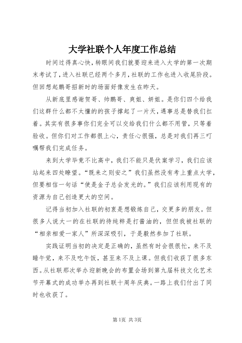 大学社联个人年度工作总结