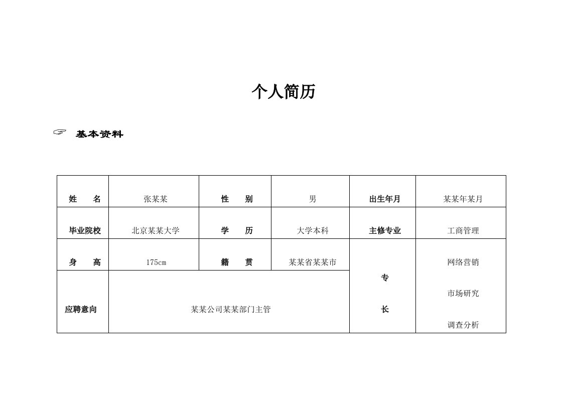 工商管理体系专业毕业生简历Word模板