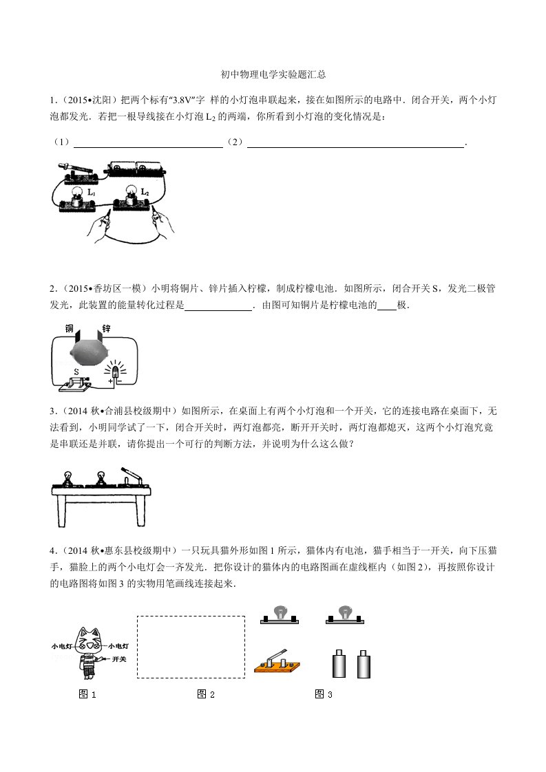 初中物理电学实验题