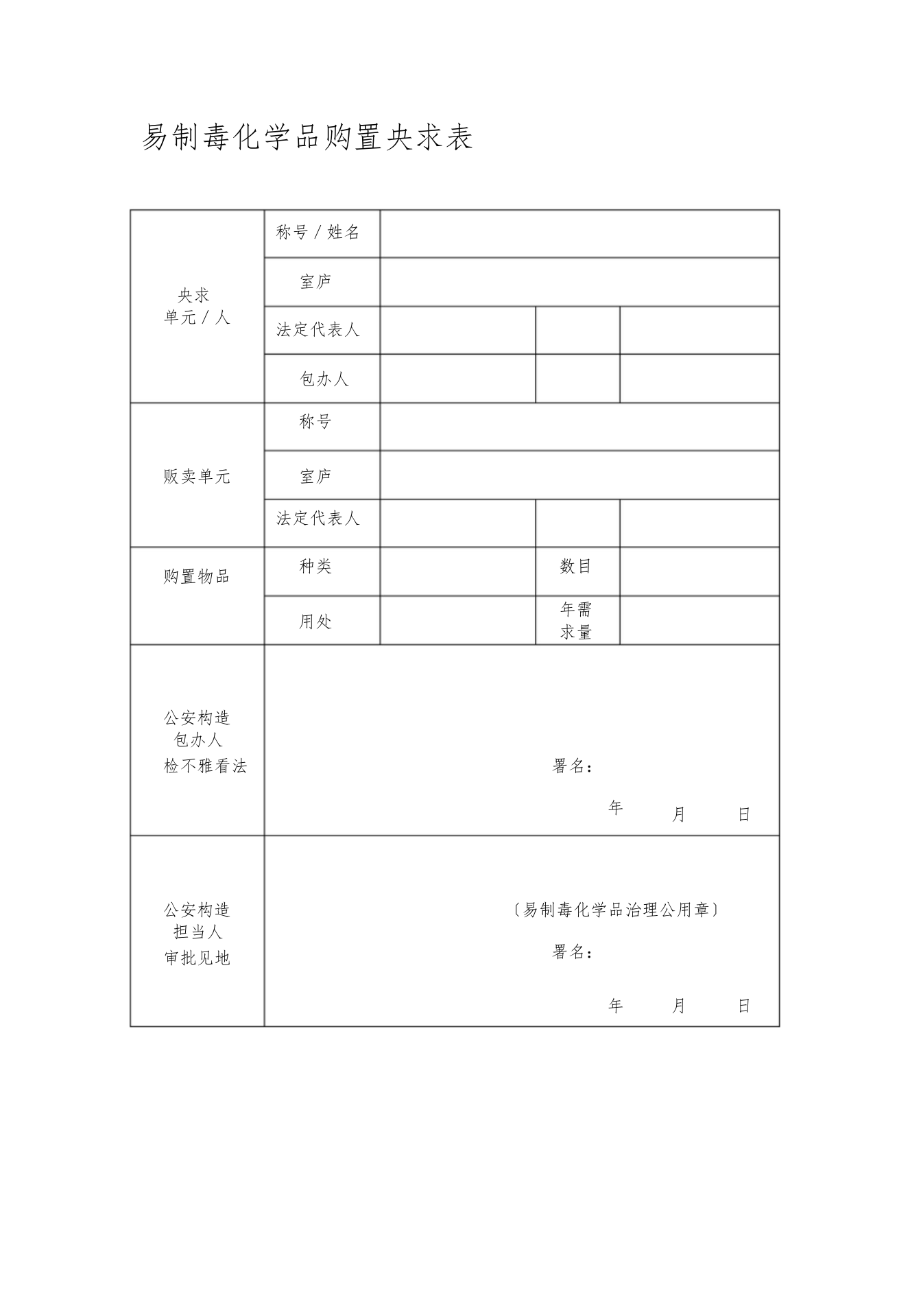 【精编】易制毒化学品购买申请表