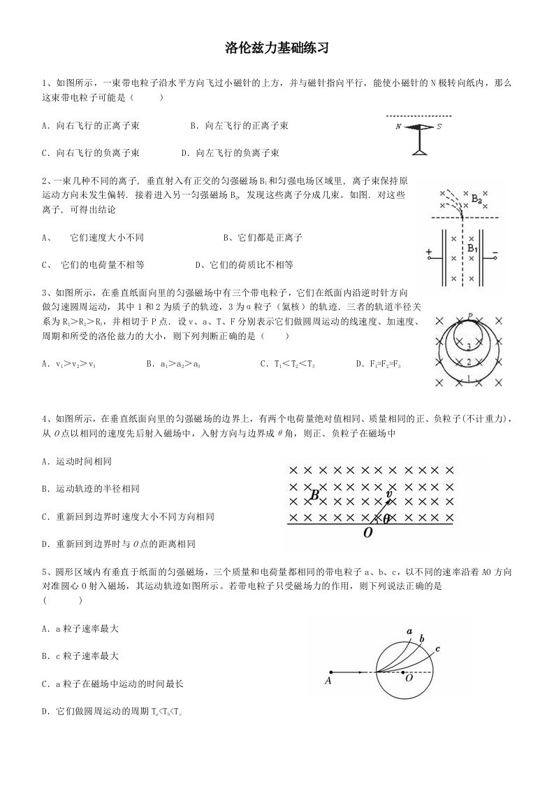 洛伦兹力基础练习