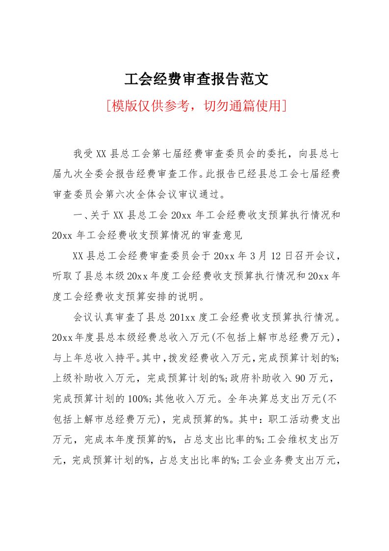 工会经费审查报告范文