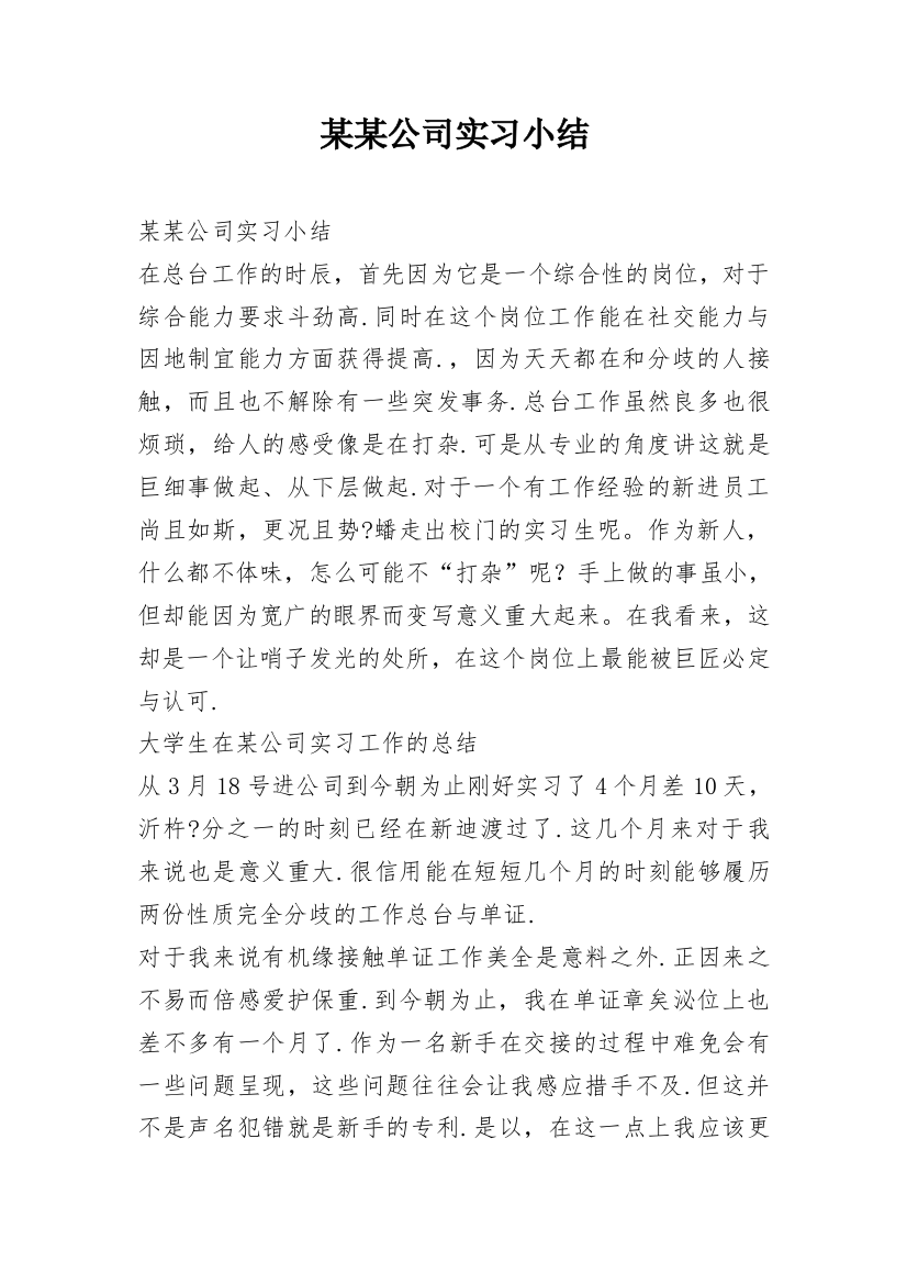 某某公司实习小结