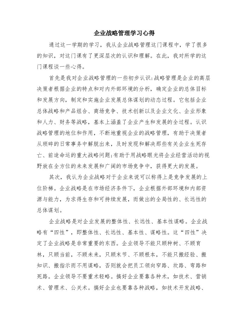 企业战略管理学习心得