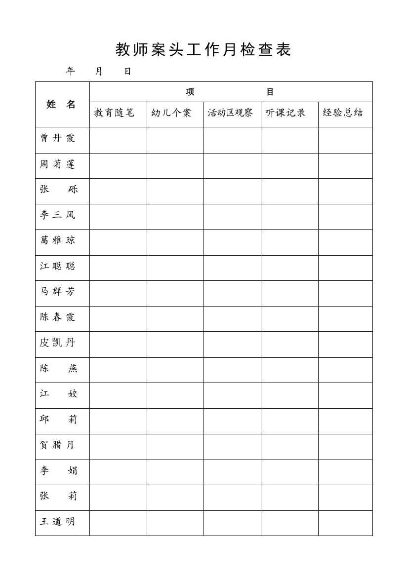 教师案头工作月检查表