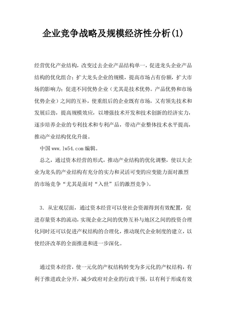 企业竞争战略及规模经济性分析1