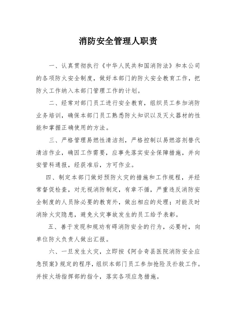 消防安全管理人职责