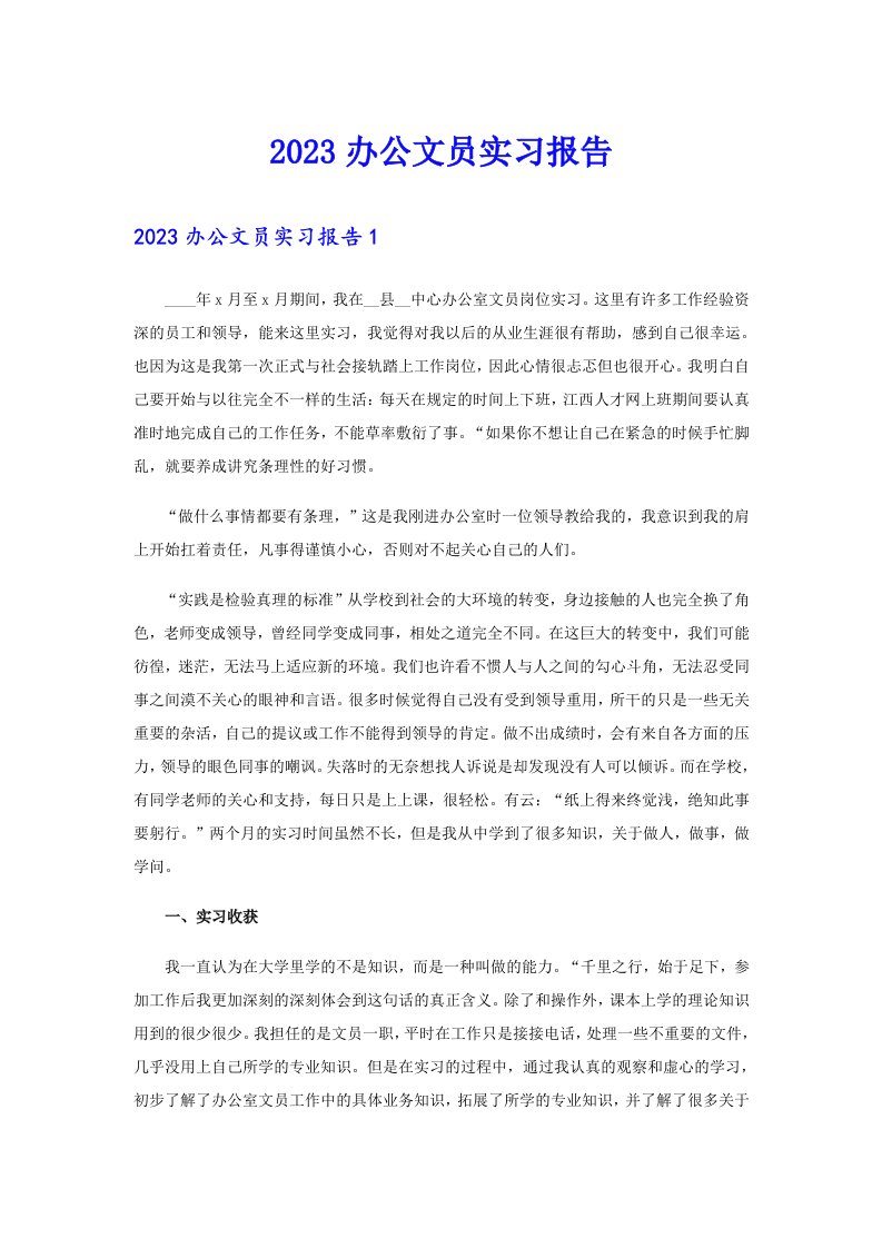 2023办公文员实习报告