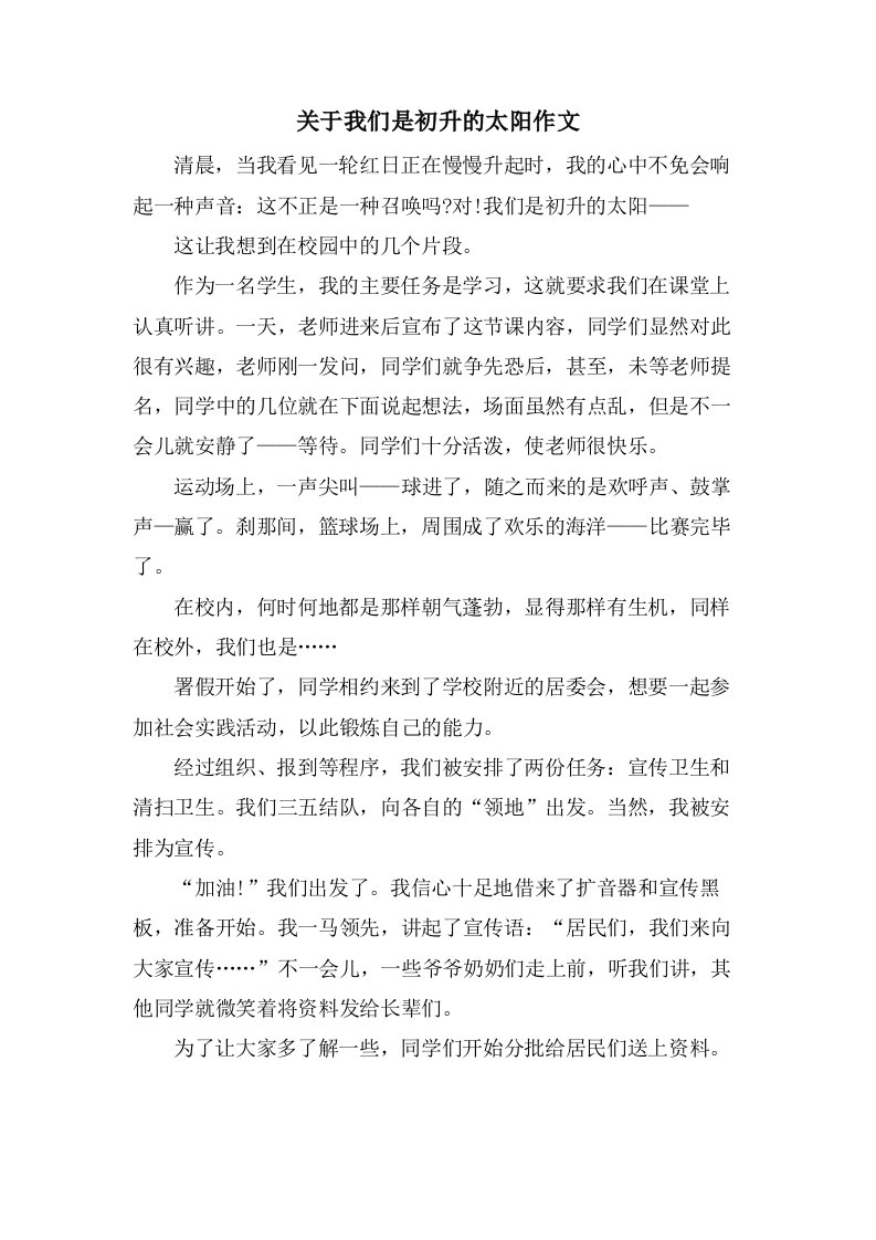 关于我们是初升的太阳作文