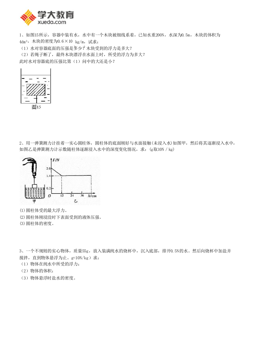 浮力计算题含答案-推荐文档