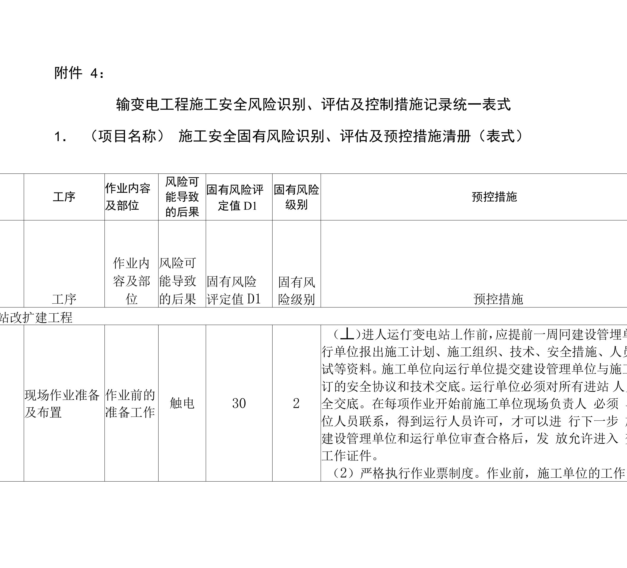 变电站改造工程风险识别评估预控清册