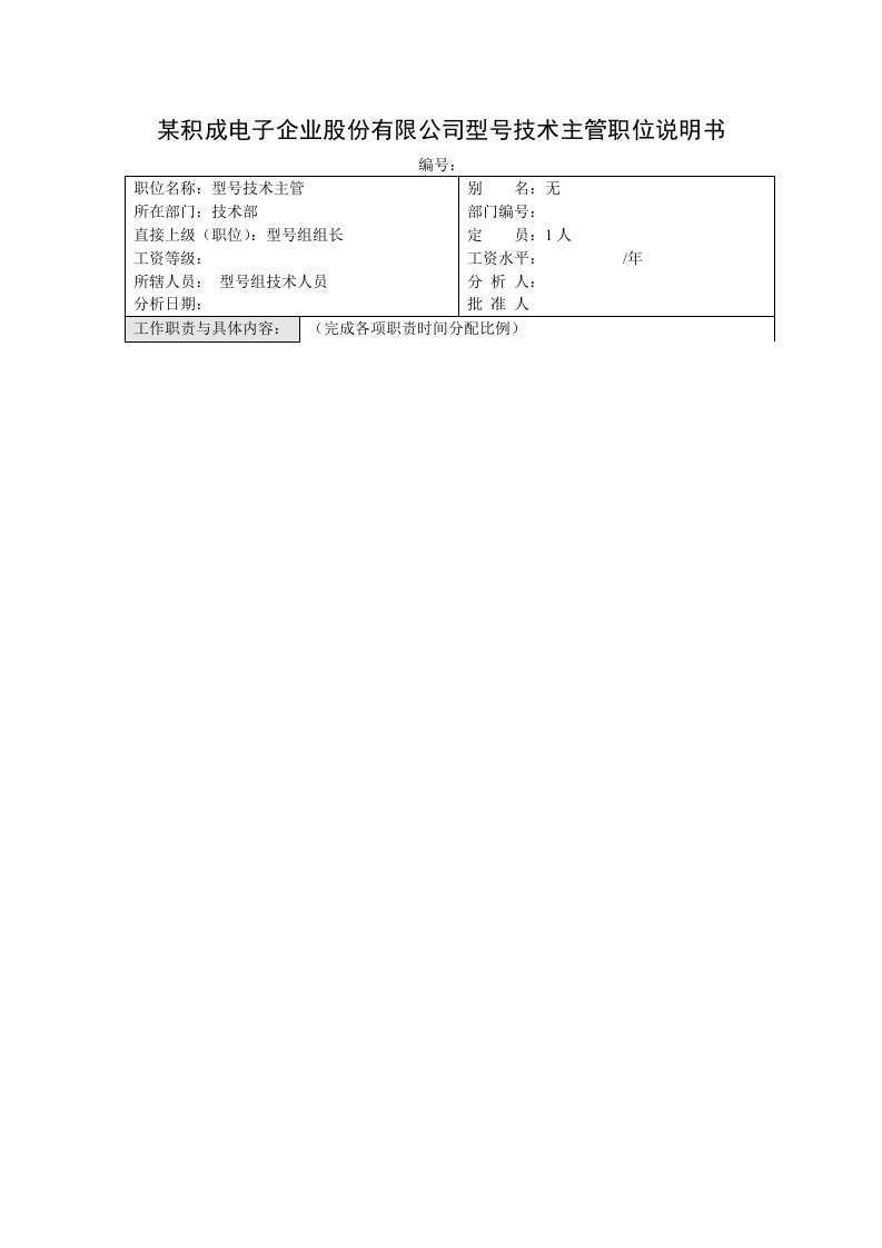 电子行业-积成电子企业型号技术主管职位说明书